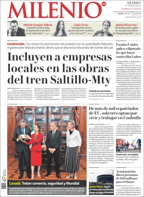 Portada de Milenio Laguna del viernes, 19 de septiembre de 2025