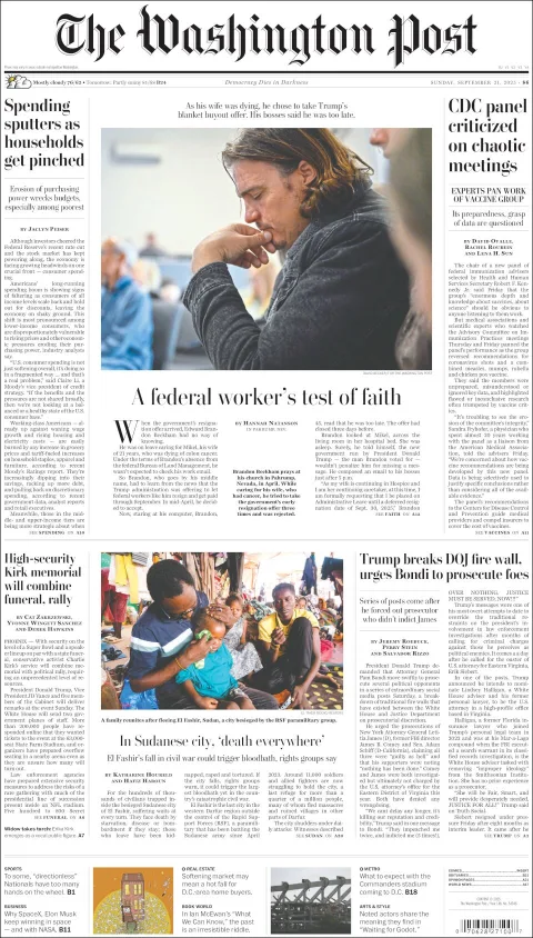 Portada de The Washington Post del domingo, 21 de septiembre de 2025