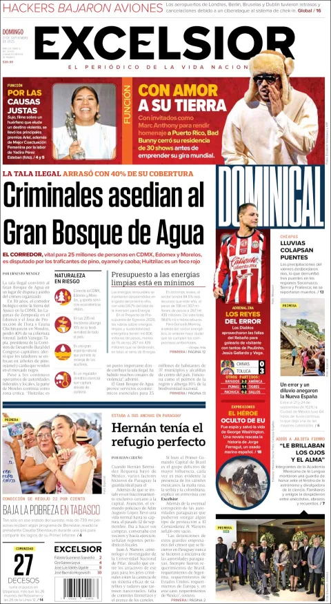 Portada de Excelsior del domingo, 21 de septiembre de 2025