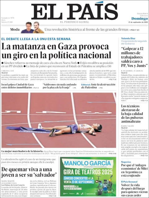 Portada de El Pais del domingo, 21 de septiembre de 2025