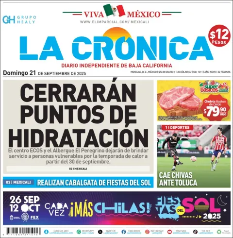 Portada de La Cronica del domingo, 21 de septiembre de 2025