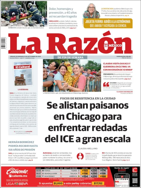 Portada de La Razon del domingo, 21 de septiembre de 2025