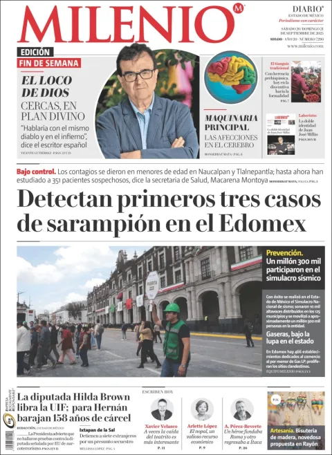 Portada de Milenio Edo de Mexico del sábado, 20 de septiembre de 2025