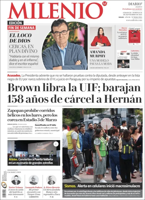 Portada de Milenio Jalisco del domingo, 21 de septiembre de 2025