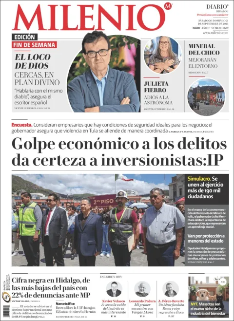 Portada de Milenio Hidalgo del domingo, 21 de septiembre de 2025