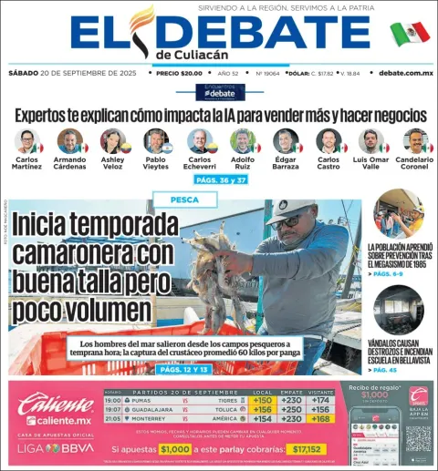 Portada de El Debate de Culiacan del sábado, 20 de septiembre de 2025