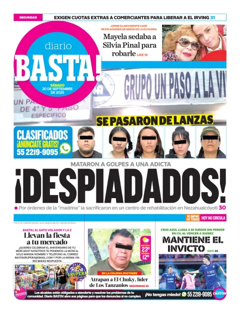 Portada de Basta! (contraportada ) del sábado, 20 de septiembre de 2025