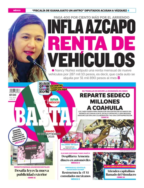 Portada de Basta! (portada) del sábado, 20 de septiembre de 2025