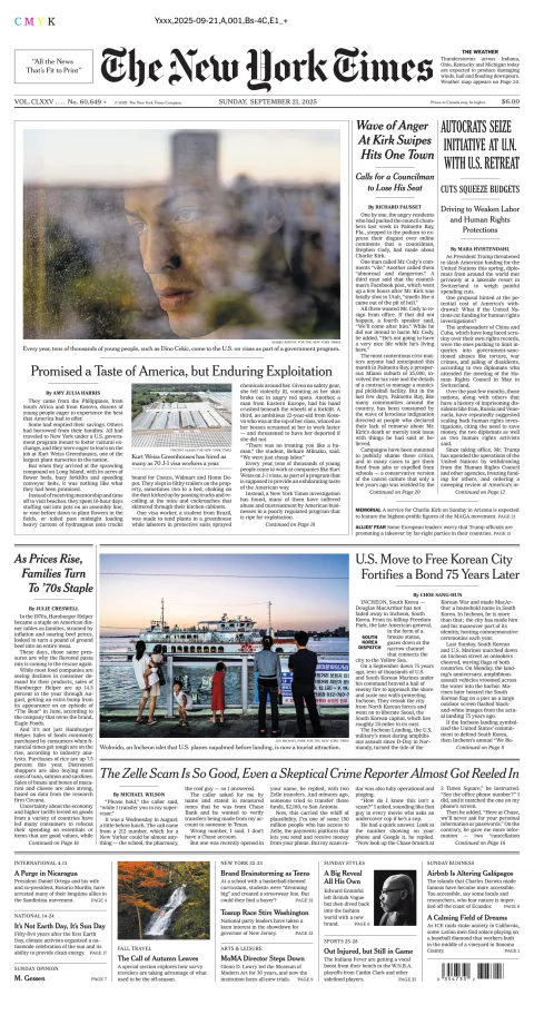Portada de The New York Times (national) del domingo, 21 de septiembre de 2025