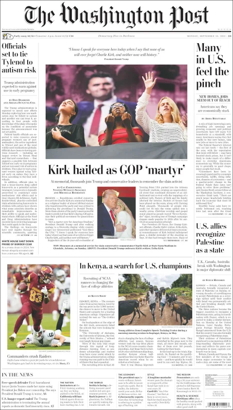 Portada de The Washington Post del lunes, 22 de septiembre de 2025