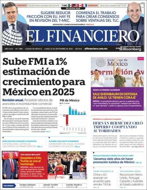 Portada de El Financiero del lunes, 22 de septiembre de 2025