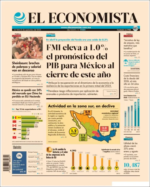 Portada de El Economista del lunes, 22 de septiembre de 2025