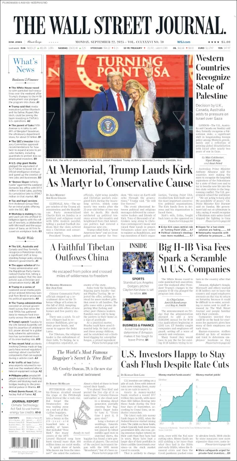 Portada de The Wall Street Journal del lunes, 22 de septiembre de 2025