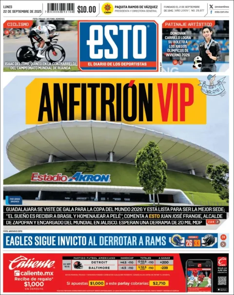 Portada de Esto del lunes, 22 de septiembre de 2025