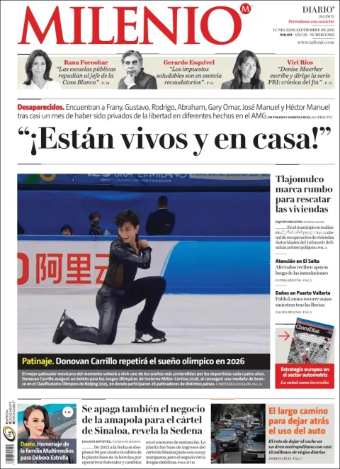 Portada de Milenio Jalisco del lunes, 22 de septiembre de 2025