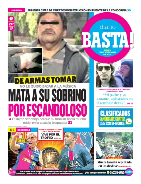 Portada de Basta! (contraportada ) del lunes, 22 de septiembre de 2025