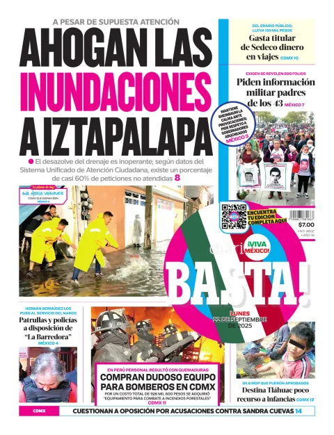 Portada de Basta! (portada) del lunes, 22 de septiembre de 2025