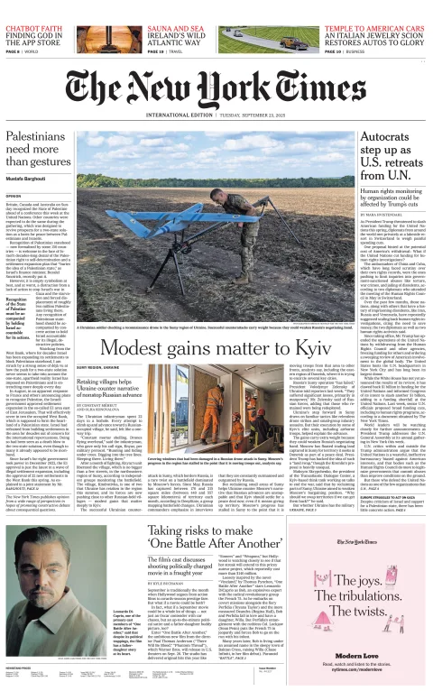 Portada de The New York Times (international) del martes, 23 de septiembre de 2025