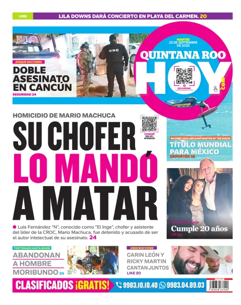 Portada de Quintana Roo Hoy (contraportada) del martes, 23 de septiembre de 2025