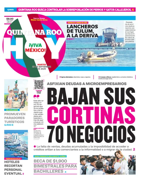 Portada de Quintana Roo Hoy (portada) del martes, 23 de septiembre de 2025