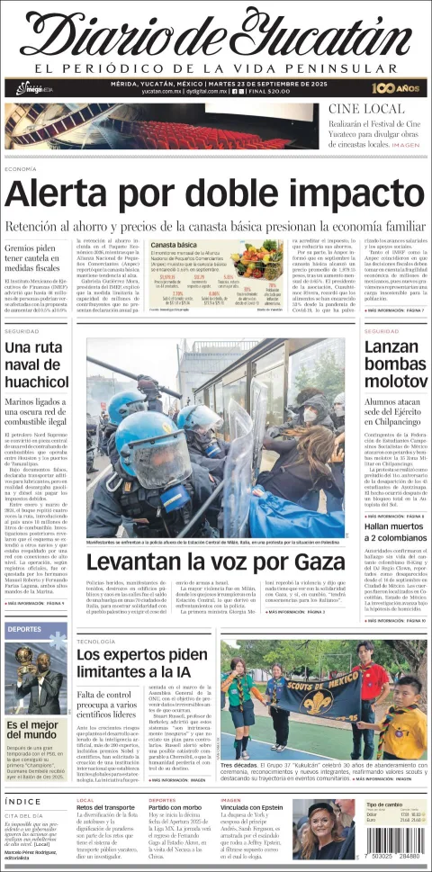 Portada de Diario de Yucatán del martes, 23 de septiembre de 2025