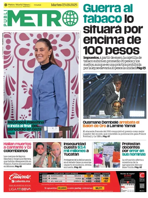 Portada de Publimetro Merida del martes, 23 de septiembre de 2025