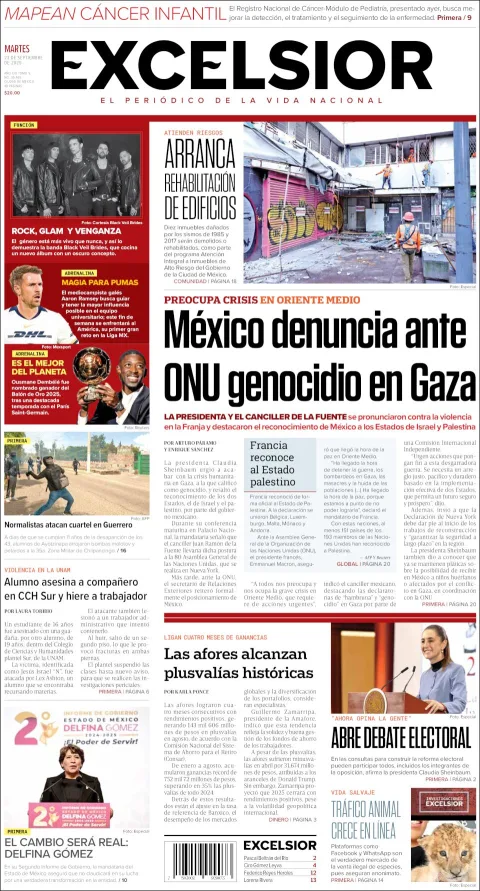 Portada de Excelsior del martes, 23 de septiembre de 2025