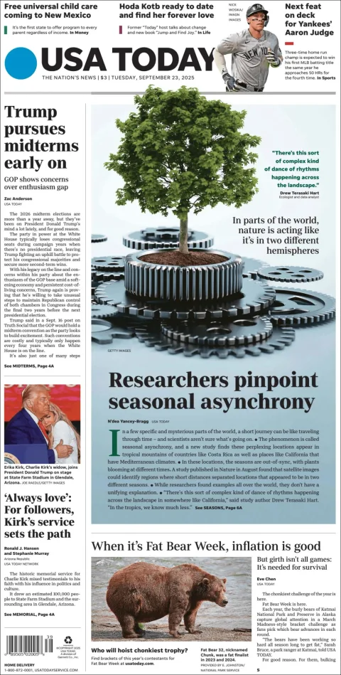Portada de Usa Today del martes, 23 de septiembre de 2025