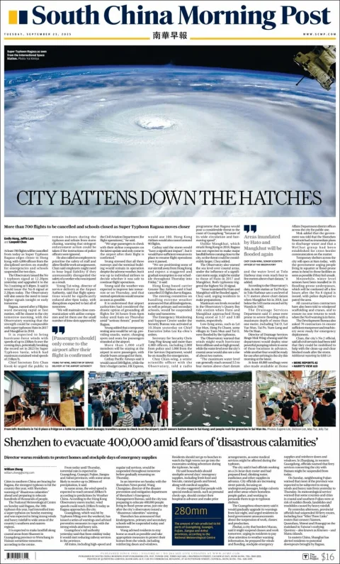 Portada de South China Morning Post del martes, 23 de septiembre de 2025