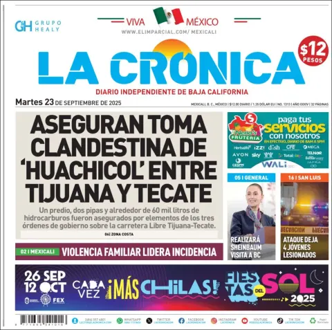 Portada de La Cronica del martes, 23 de septiembre de 2025