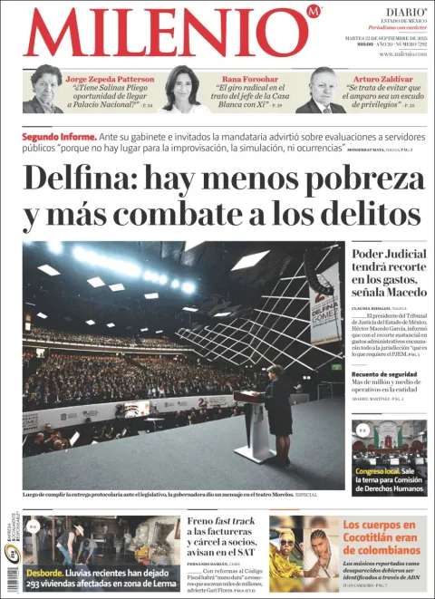 Portada de Milenio Edo de Mexico del martes, 23 de septiembre de 2025