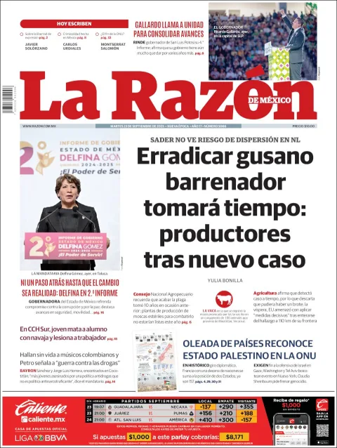 Portada de La Razon del martes, 23 de septiembre de 2025