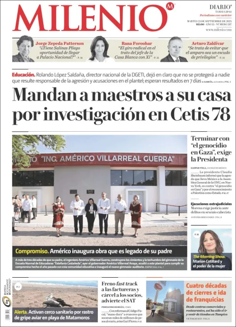 Portada de Milenio Tamaulipas del martes, 23 de septiembre de 2025