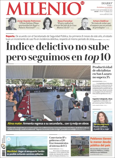 Portada de Milenio Puebla del martes, 23 de septiembre de 2025