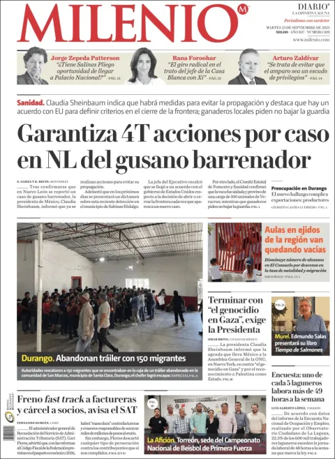 Portada de Milenio Laguna del martes, 23 de septiembre de 2025