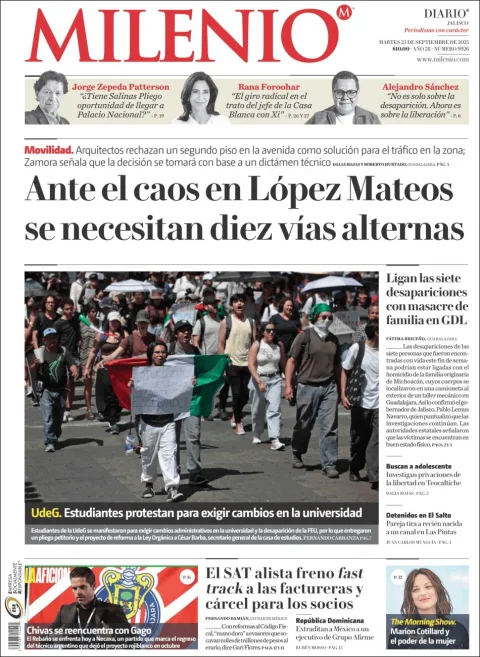 Portada de Milenio Jalisco del martes, 23 de septiembre de 2025