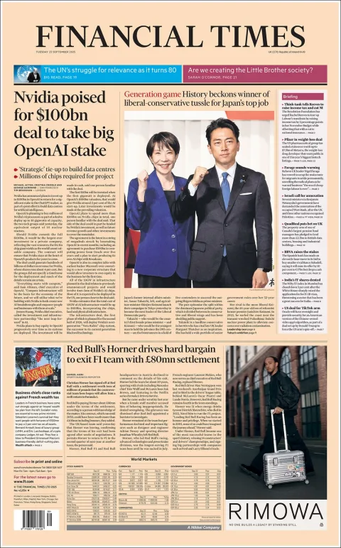 Portada de Financial Times del martes, 23 de septiembre de 2025
