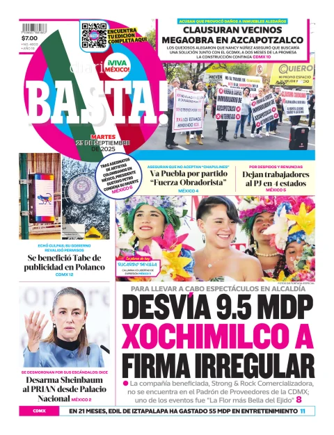 Portada de Basta! (portada) del martes, 23 de septiembre de 2025