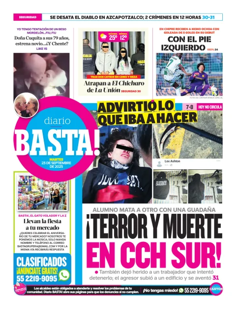 Portada de Basta! (contraportada ) del martes, 23 de septiembre de 2025