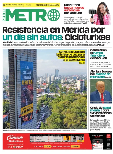 Portada de Publimetro Merida del miércoles, 24 de septiembre de 2025