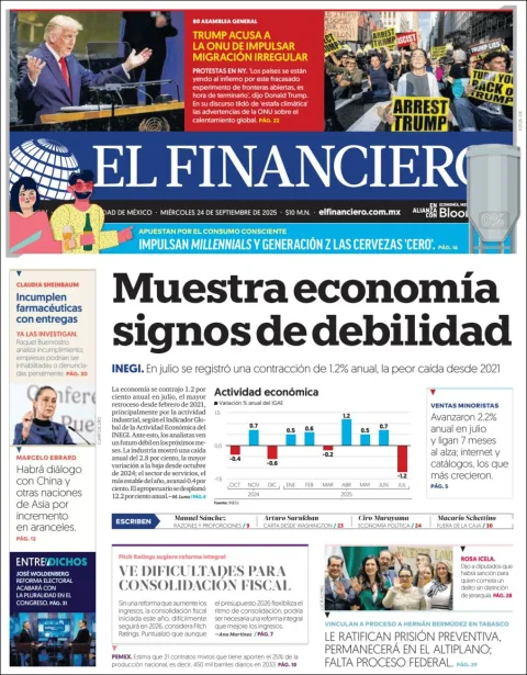 Portada de El Financiero del miércoles, 24 de septiembre de 2025