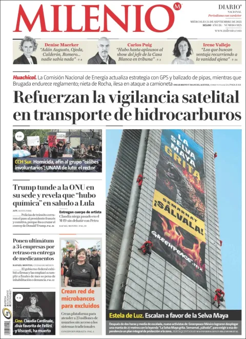Portada de Milenio del jueves, 25 de septiembre de 2025