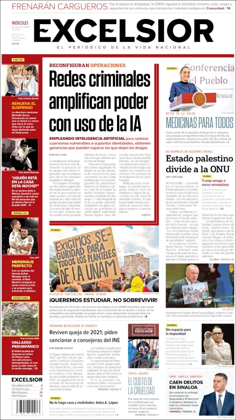 Portada de Excelsior del miércoles, 24 de septiembre de 2025
