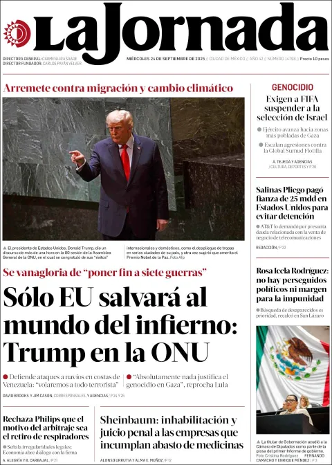 Portada de La Jornada del miércoles, 24 de septiembre de 2025