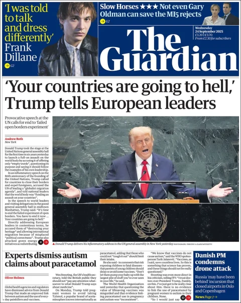 Portada de The Guardian (reino Unido) del miércoles, 24 de septiembre de 2025