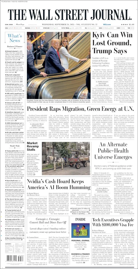 Portada de The Wall Street Journal del miércoles, 24 de septiembre de 2025