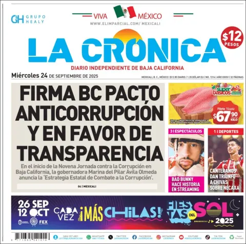 Portada de La Cronica del miércoles, 24 de septiembre de 2025