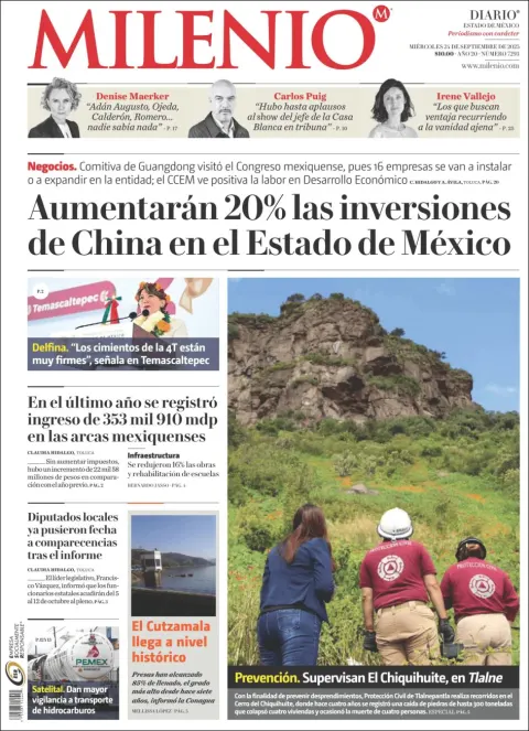 Portada de Milenio Edo de Mexico del jueves, 25 de septiembre de 2025