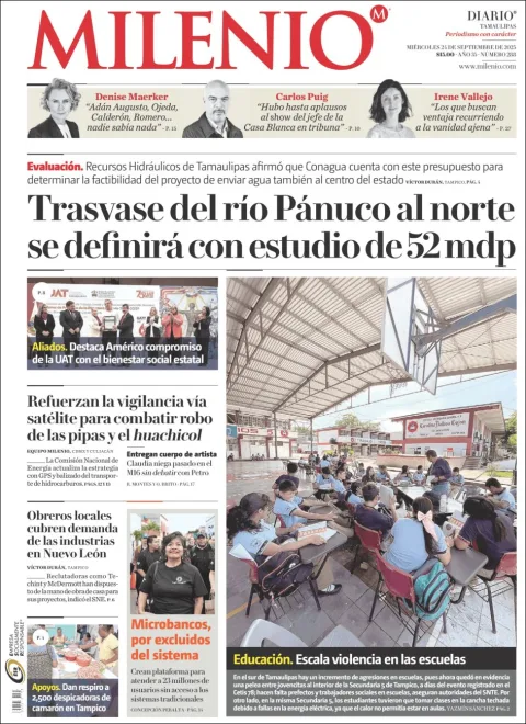 Portada de Milenio Tamaulipas del miércoles, 24 de septiembre de 2025