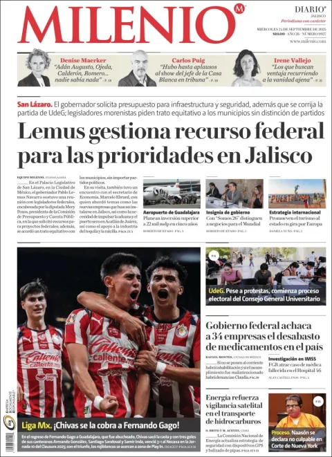 Portada de Milenio Jalisco del miércoles, 24 de septiembre de 2025